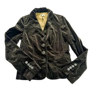 Vince Olive Green 4-Button Faux Velvet Cotton Blazer Size 10